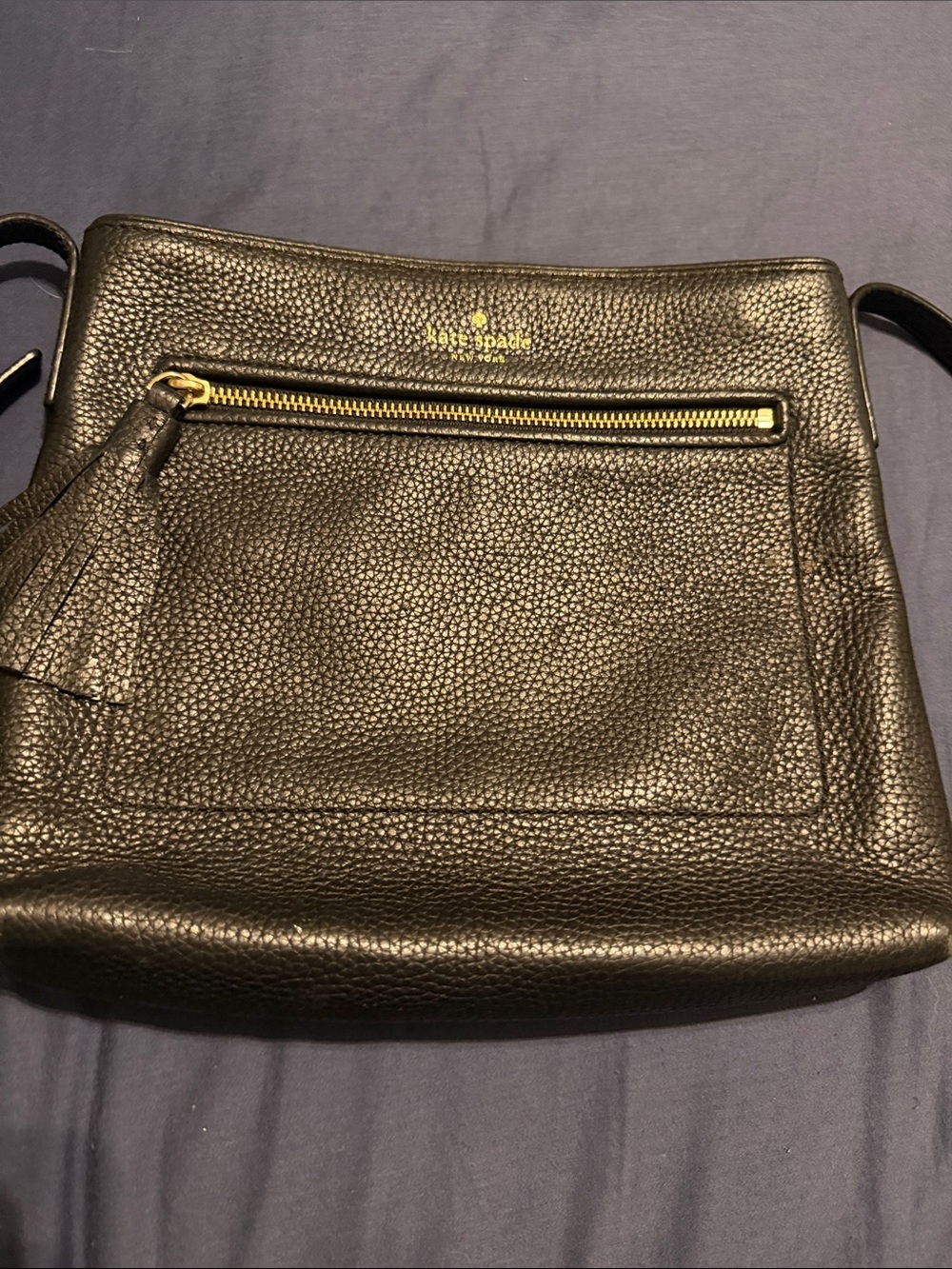 kate spade Black Pebbled Leather Messenger Crossbody with Gold Hardware